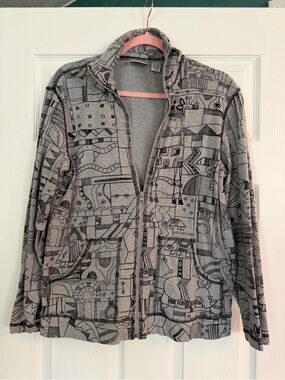 Chico's Gray Knit Top with Black Trim Detail